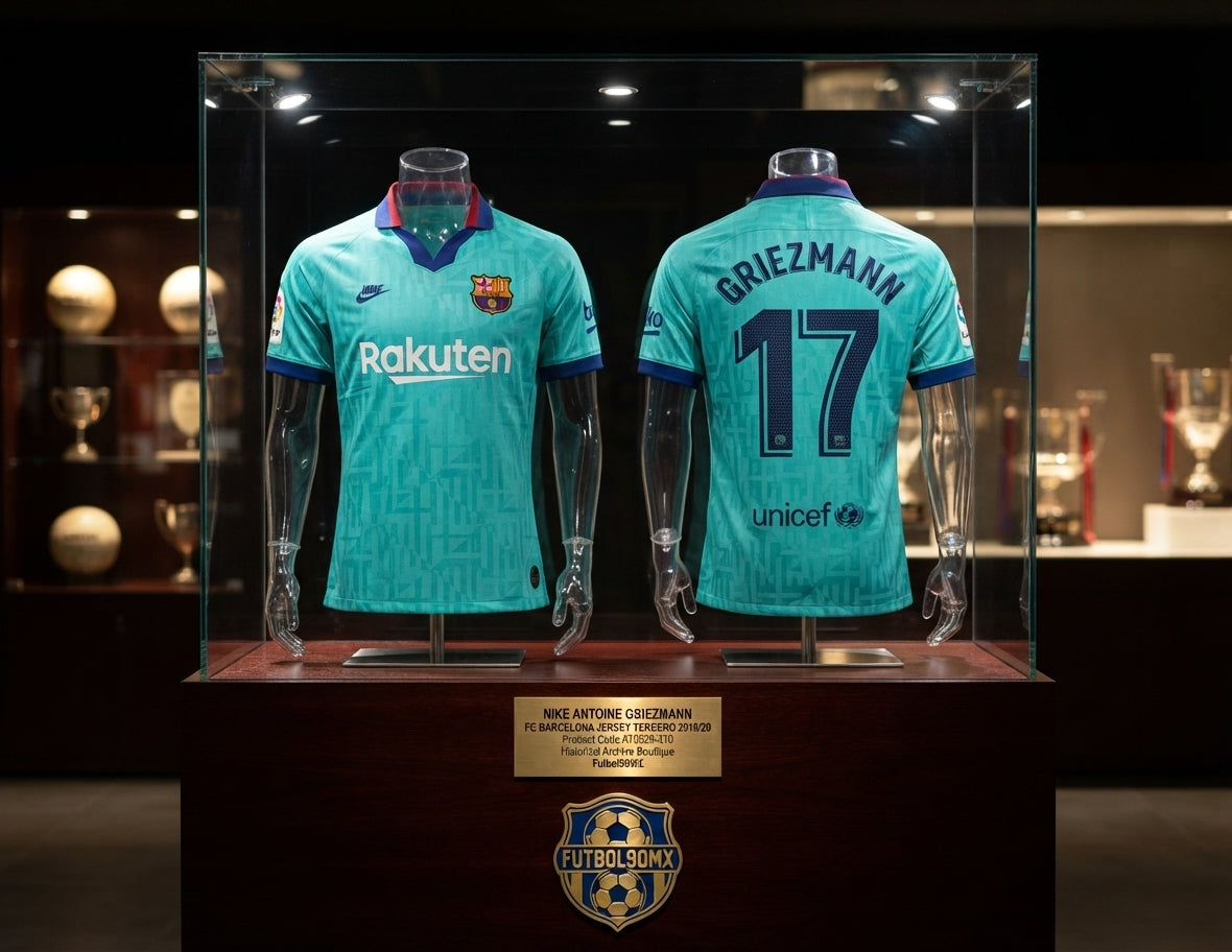 Vista de Museo del Nike Tercer jersey de Antoine Griezmann #17 del FC Barcelona 2019/20 exhibido bajo los estándares museísticos de la Historical Archive Boutique Futbol90MX