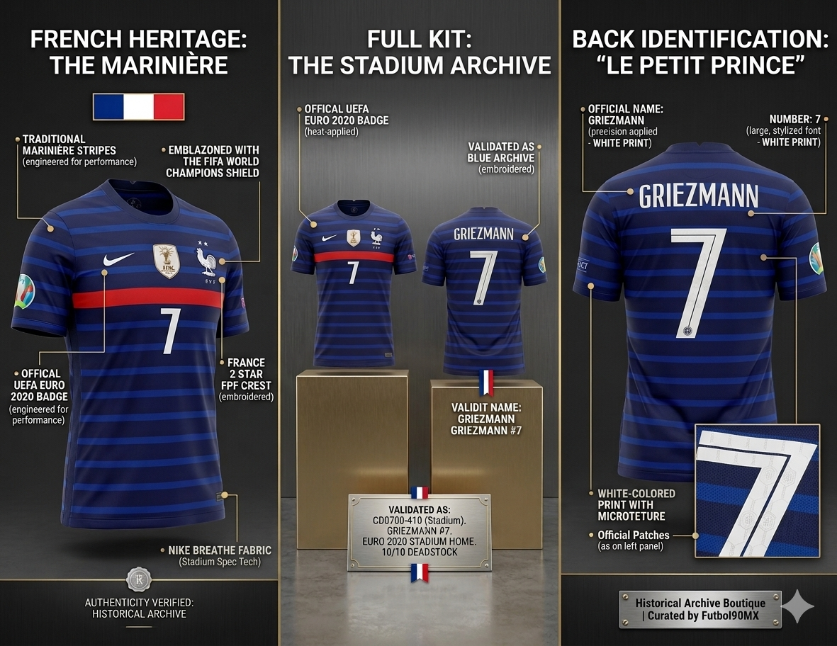 Gráfico de validación técnica de jersey Francia Euro 2020 Antoine Griezmann Stadium Archive Edition.