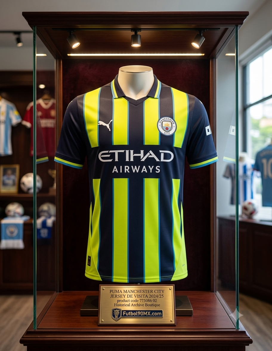 Presentación de archivo histórico del Puma Manchester City Jersey de Visita 2024/25, código 775086 02 en la Historical Archive Boutique de Futbol90MX
