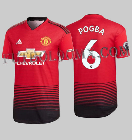 Jersey Authentic Match con dorsal oficial de la Premier League POGBA #6 y parche de competicion de local del Manchester United temporada 2018/19 CG0037