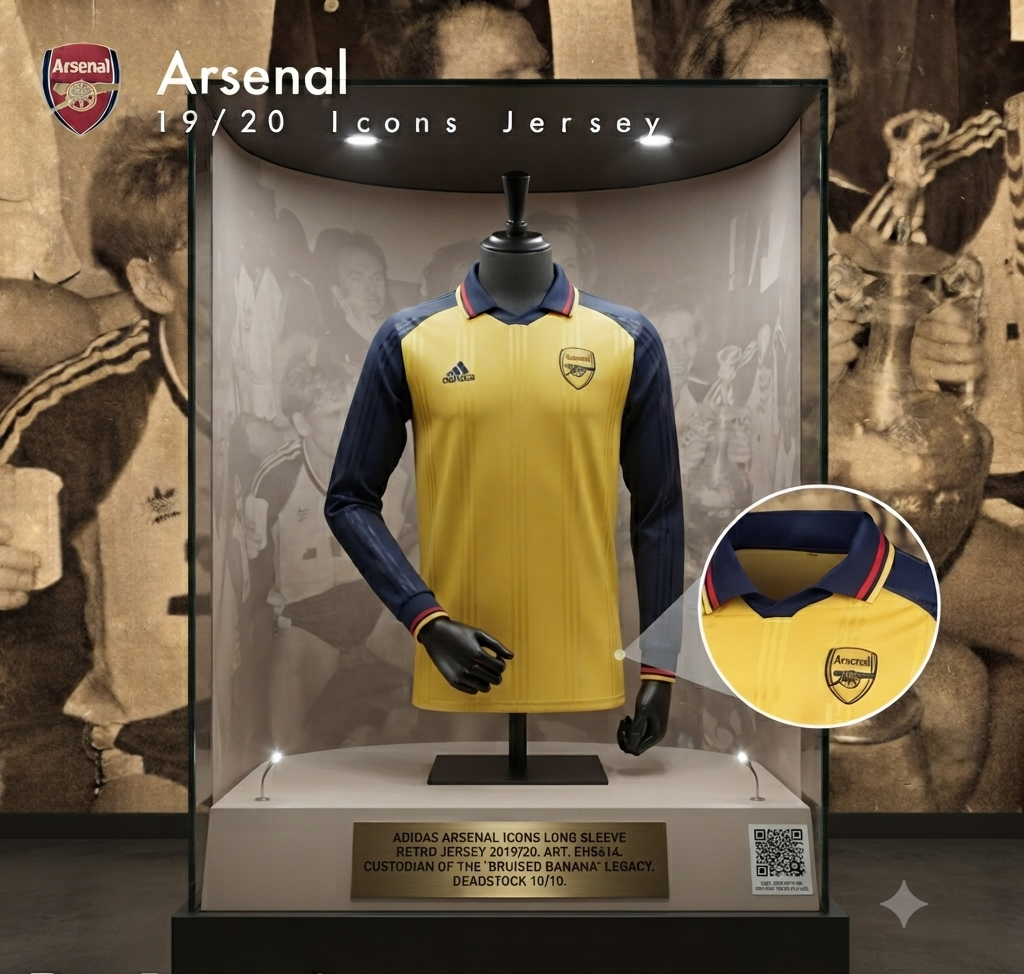 Jersey Adidas Arsenal Icons 2019/20 exhibido en vitrina de Historical Archive Boutique Futbol90MX, codigo HR6931
