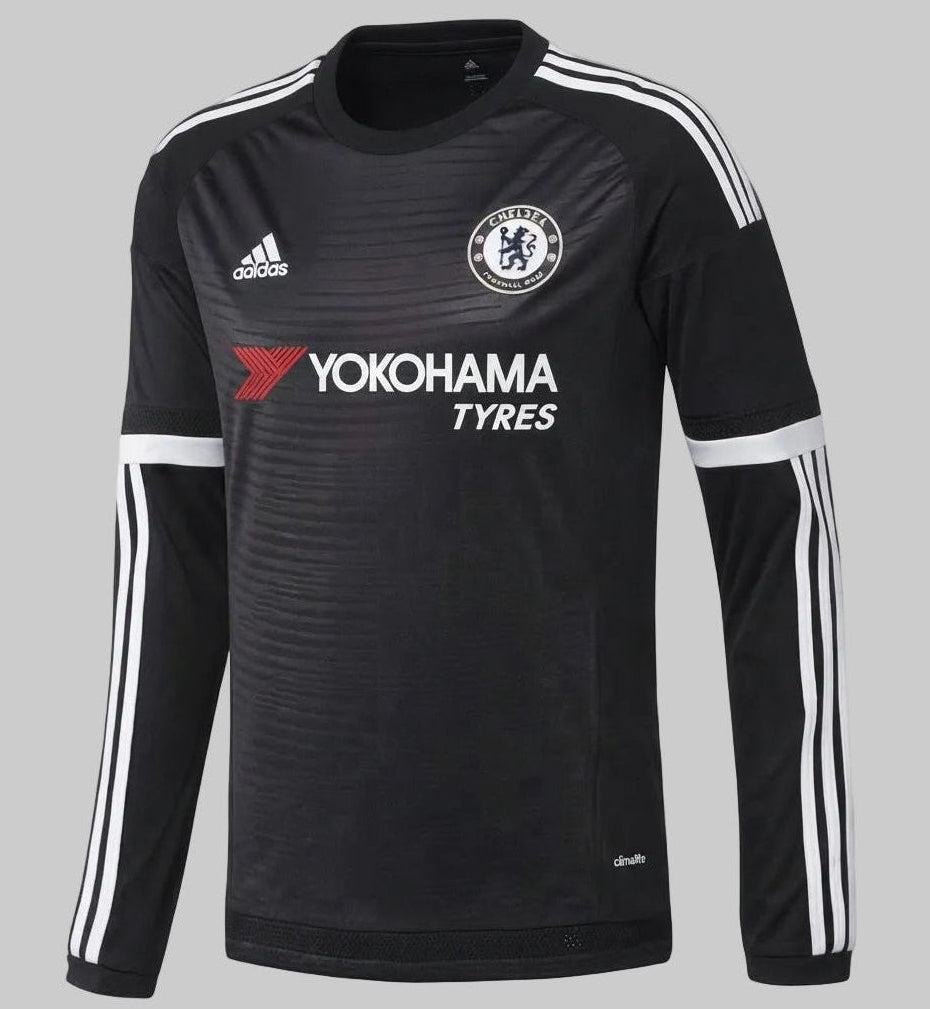 Vista frontal del Jersey de manga larga Adidas Chelsea FC Third 2015/16 (Ref. S11636) en color negro con acentos blancos en la Historical Archive Boutique de Futbol90MX