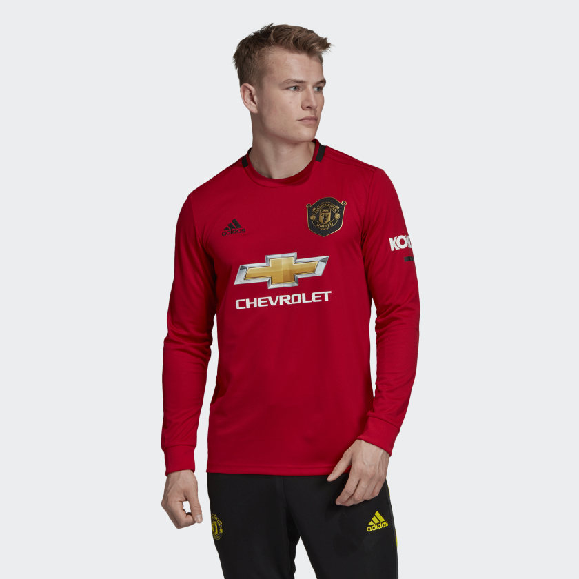 Puños acanalados en color negro y tejido Climalite transpirable de la versión Home Long Sleeve 2019-20 - Futbol90MX Vault.