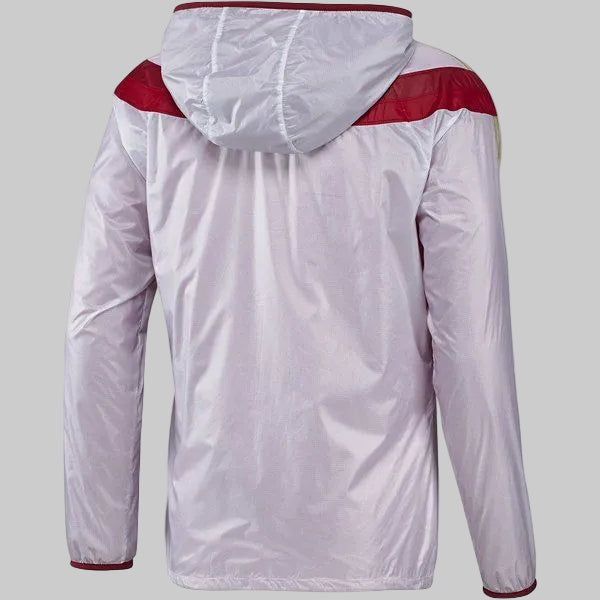 Vista posterior de la chamarra Adidas anthem de España para la Copa Mundial FIFA Brasil 2014 (Ref. D83723) en Futbol90MX, mostrando el panel trasero y la capucha integrada con bloques de color