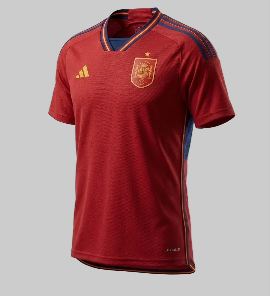 Jersey de local Adidas España Mundial 2022, vista frontal completa, calidad Archive Grade, código HL1970, disponible en Futbol90MX