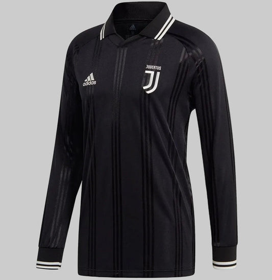Jersey Adidas Juventus Icons manga larga 2019-20 DX9212, edición especial Triple Black con cuello polo retro, nuevo con etiquetas (NWT) - Futbol90MX Archive.