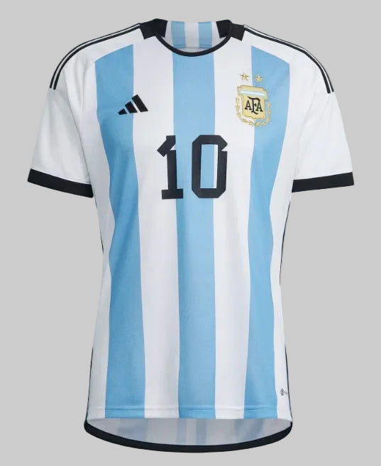 Jersey de Lionel Messi Argentina Final Mundial 2022, vista frontal con número 10, disponible en Futbol90MX