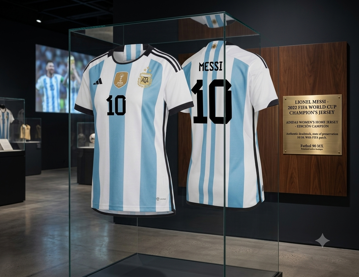Jersey adidas Argentina Lionel Messi 10 edición mujer Campeón FIFA 2022 IS6084 exhibición museográfica exclusiva en Historical Archive Boutique Futbol90MX.