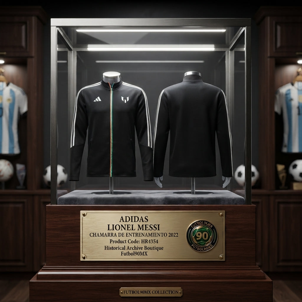 Vista de Museo de la Chamarra de entrenamiento adidas Lionel Messi 2022 (Ref. HR4354) exhibida bajo los estándares museísticos de la Historical Archive Boutique en Futbol90MX