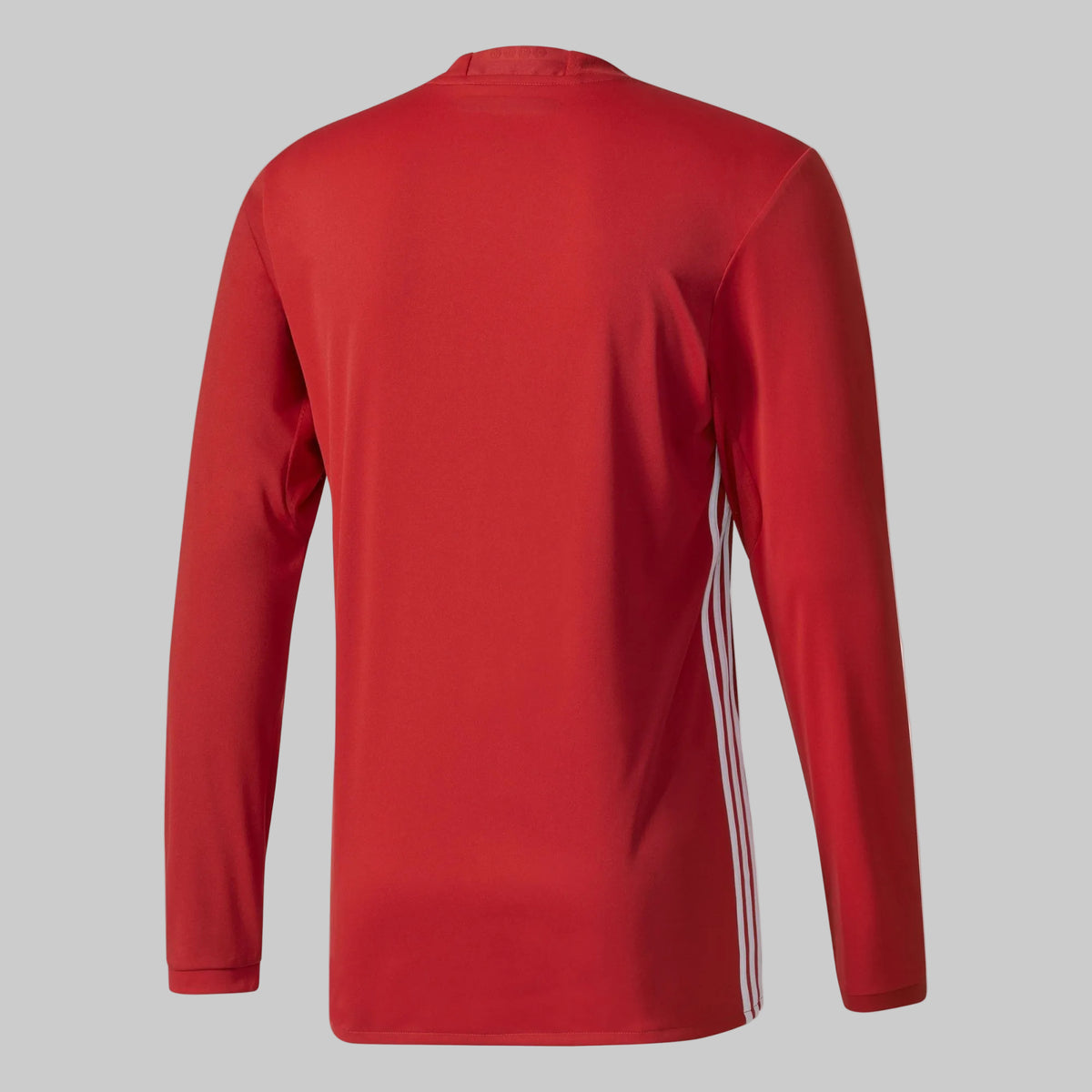 Vista posterior del jersey de manga larga Adidas Manchester United Home 2016/17 (Ref. AI6718) mostrando la espalda roja lisa y limpia en la Historical Archive Boutique de Futbol90MX