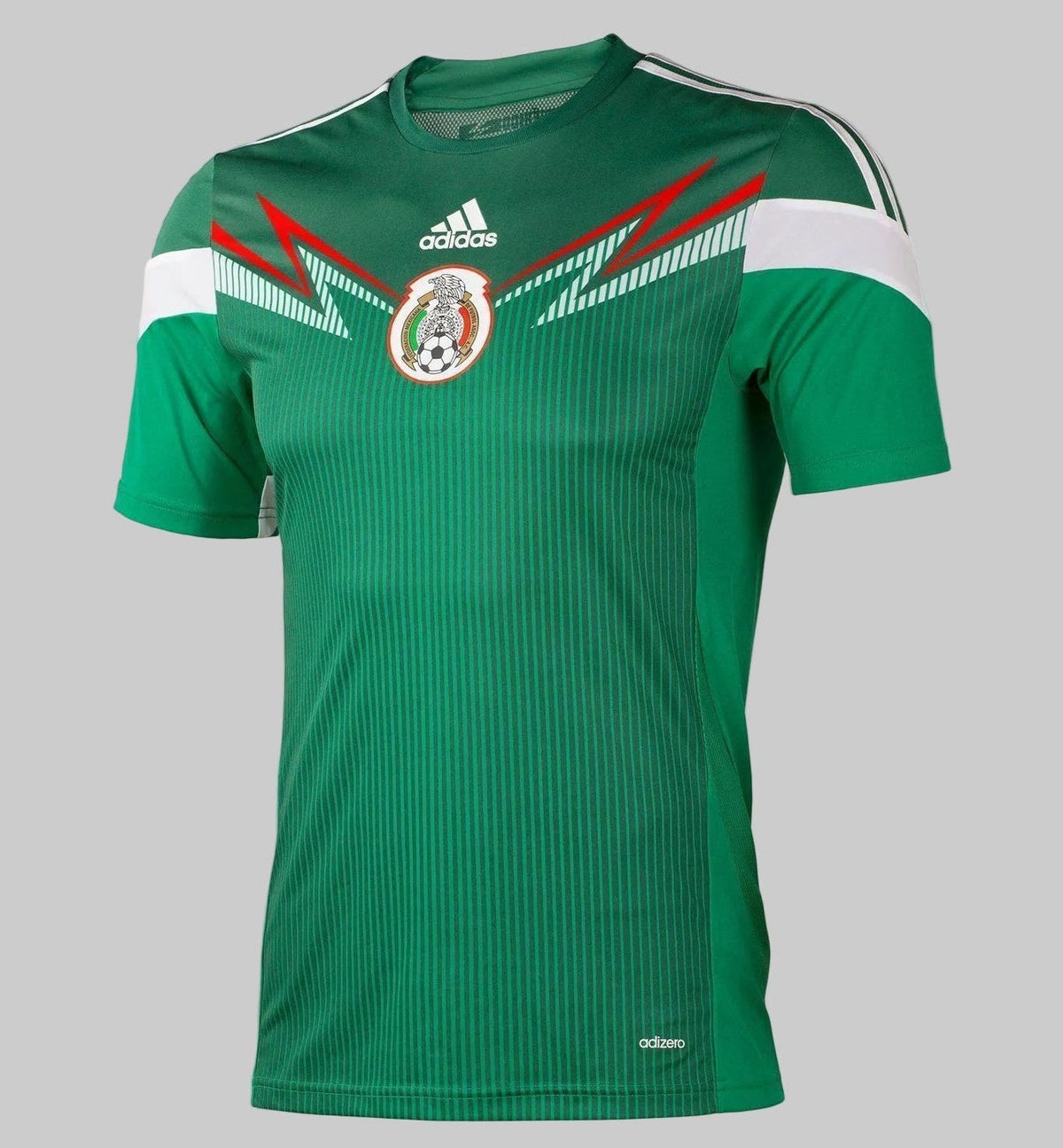Vista en estudio de la parte frontal del Adidas México Authentic Match Adizero Home Jersey Copa Mundial FIFA 2014 (Art. G86986) en Futbol90MX