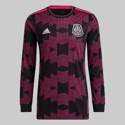 Vista frontal en estudio del Adidas México Jersey Manga Larga de Casa Copa Oro 2021 (Art. FT9650) con diseño geométrico en Futbol90MX.
