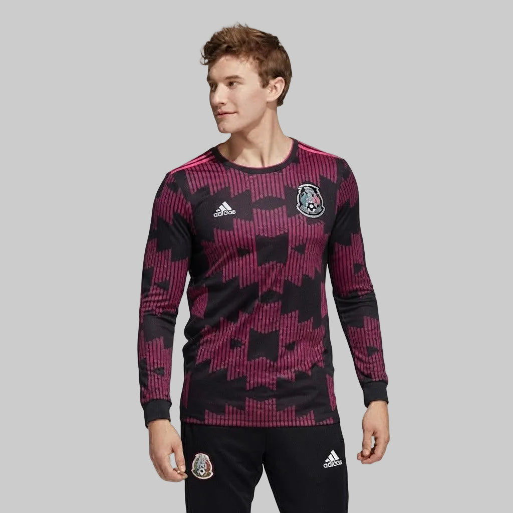 Vista completa extendida del Adidas México Long Sleeve Home Jersey FT9650 con diseño cultural mexicano en Futbol90MX.