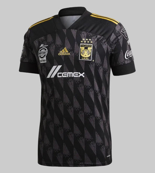 Vista frontal del jersey third Adidas Tigres UANL 2020 código FI4746 en color negro y dorado disponible en Futbol90MX.
