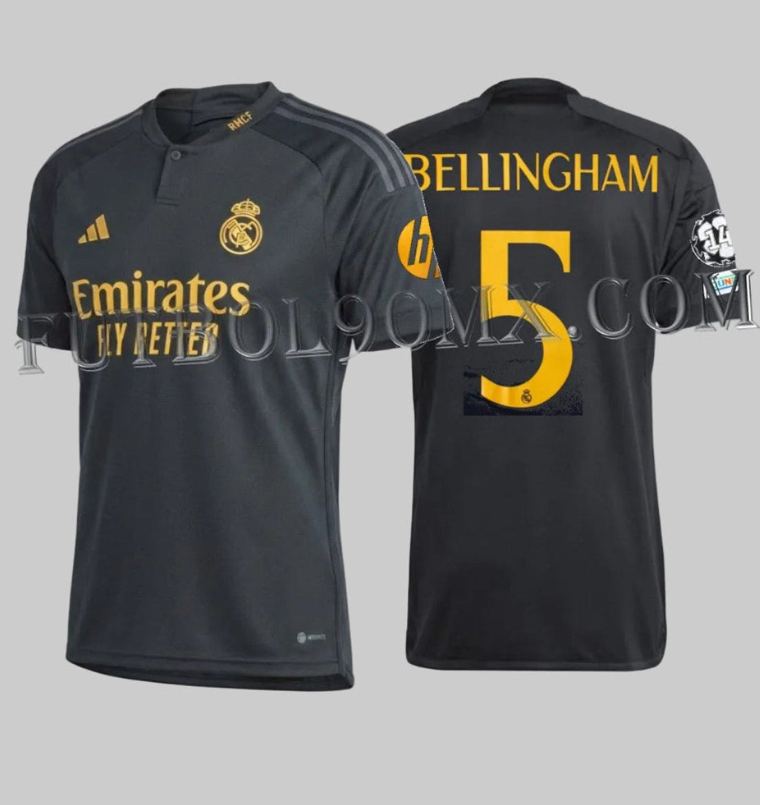 Jersey Adidas Real Madrid Third 2023-24 Jude Bellingham 5 edición UEFA Champions League código IN9846 Futbol90MX