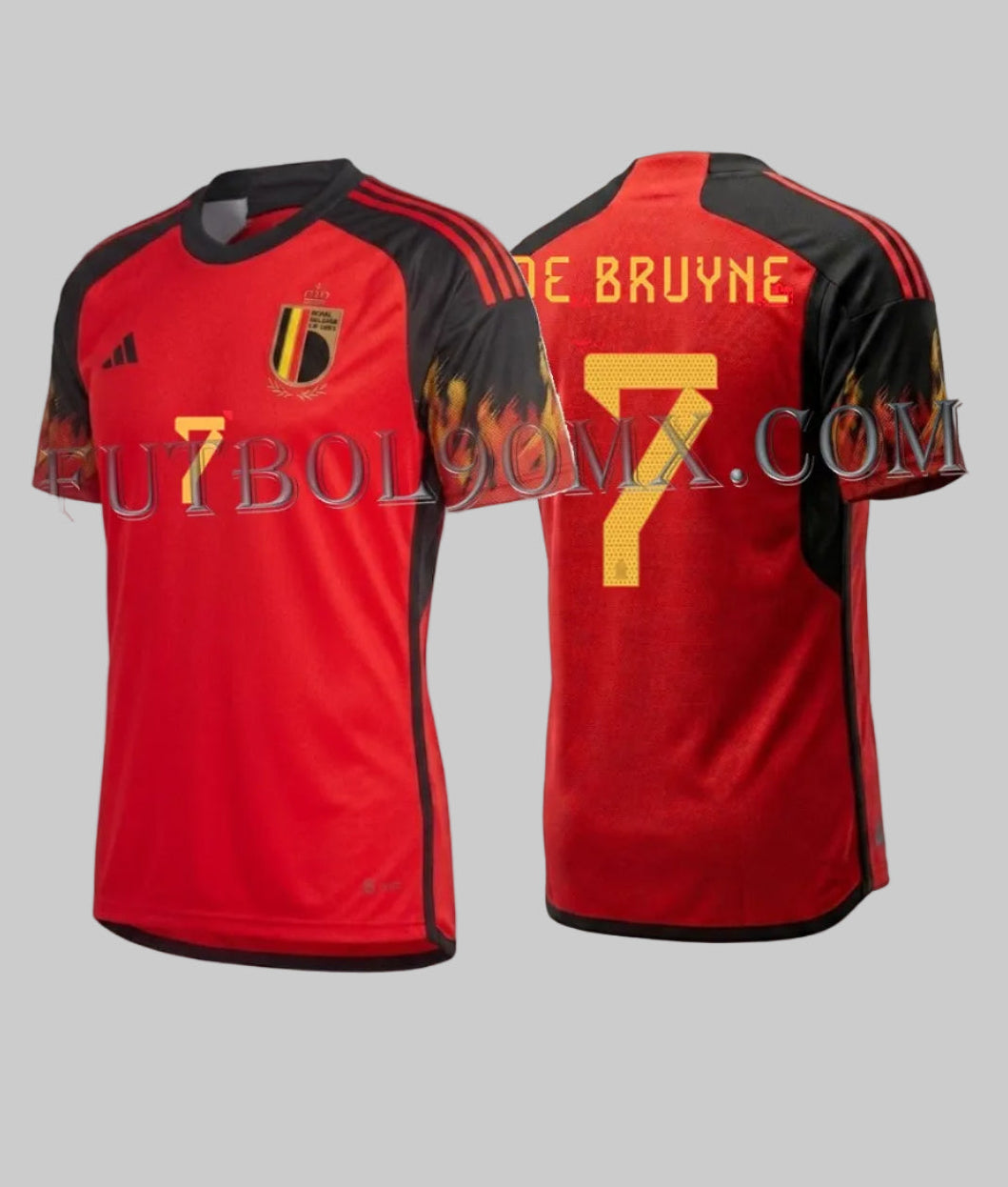 Jersey adidas de local de la Selección de Bélgica 2022, personalización oficial Kevin De Bruyne #7, codigo HD9412, vista completa del activo de archivo, Futbol90MX.