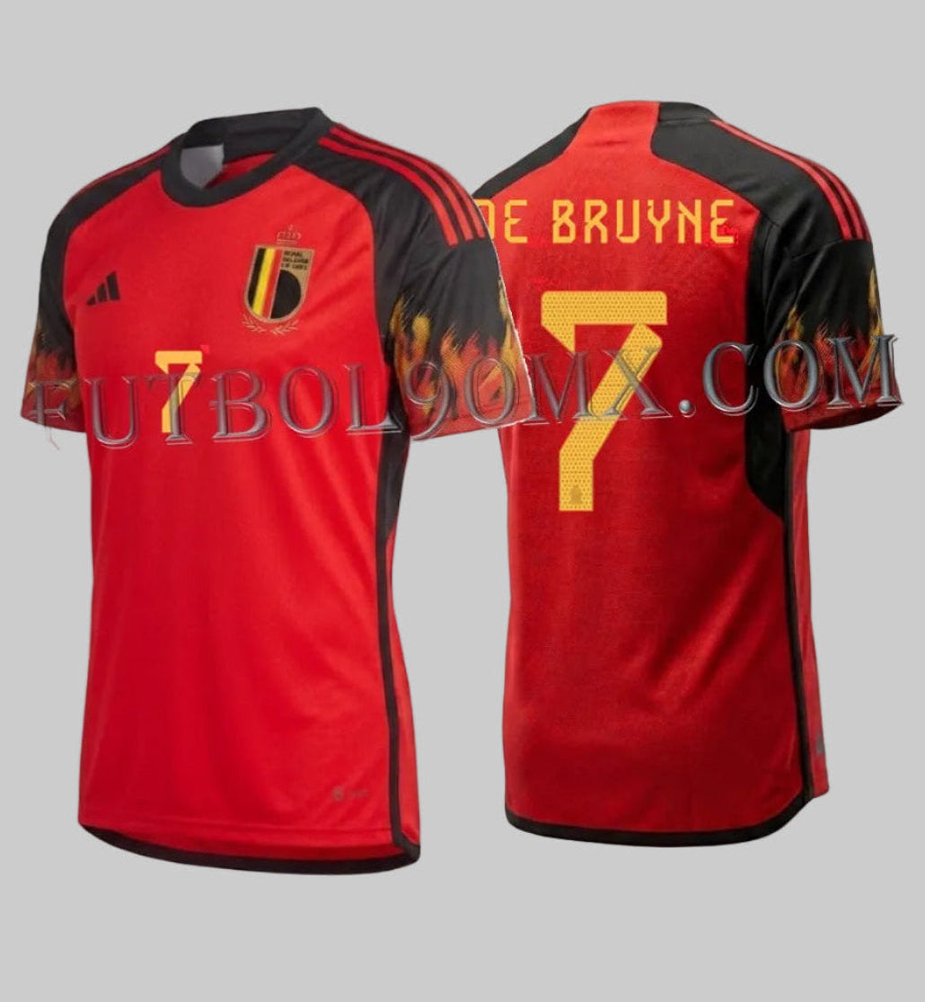 Jersey adidas de local de la Selección de Bélgica 2022, personalización oficial Kevin De Bruyne #7, codigo HD9412, vista completa del activo de archivo, Futbol90MX.