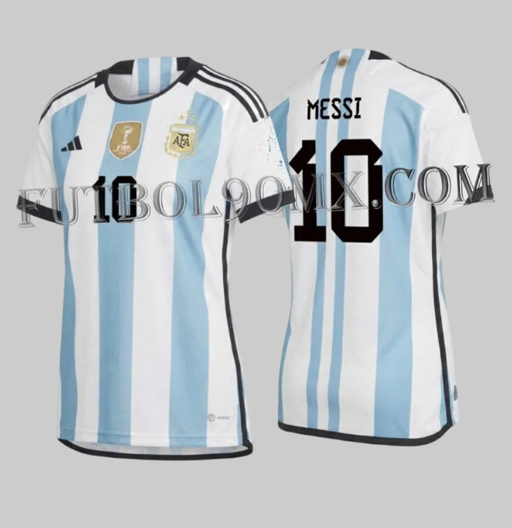 Vista dual del Jersey Adidas Argentina Mujer Home Messi 10 Campeón FIFA 2022 product code IS6084 - Disponible en Futbol90MX