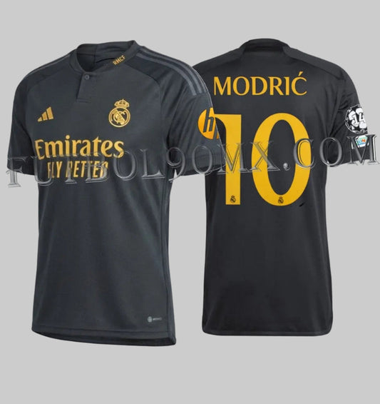 Jersey Adidas Real Madrid Third 2023-24 Luka Modric 10 edición oficial UEFA Champions League código IN9846 Futbol90MX