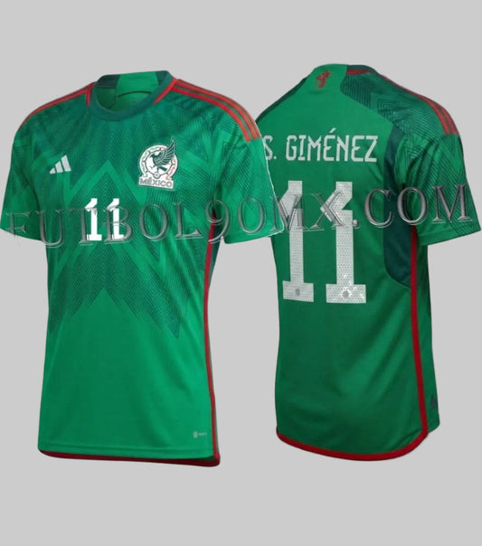 Jersey México Home 2022 Adidas HD6899 Santiago Giménez 11 original con nuevo escudo FMF y diseño de Quetzalcóatl en Futbol90MX, codigo Adidas HD6899