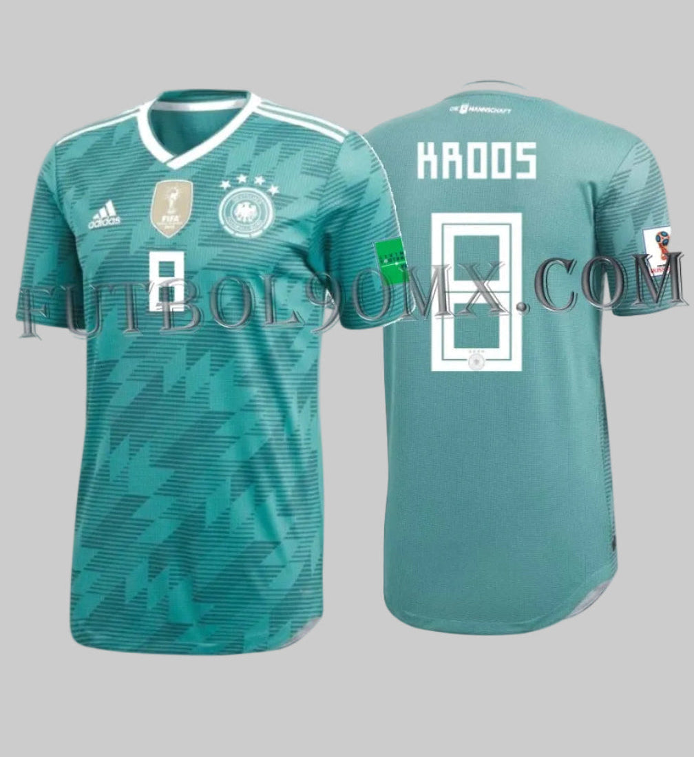 Jersey Adidas Authentic Match de Alemania, edición de visitante Copa Mundial Rusia 2018, personalizado con el nombre y dorsal #8 de Toni Kroos, codigo BR3143 en Futbol90MX