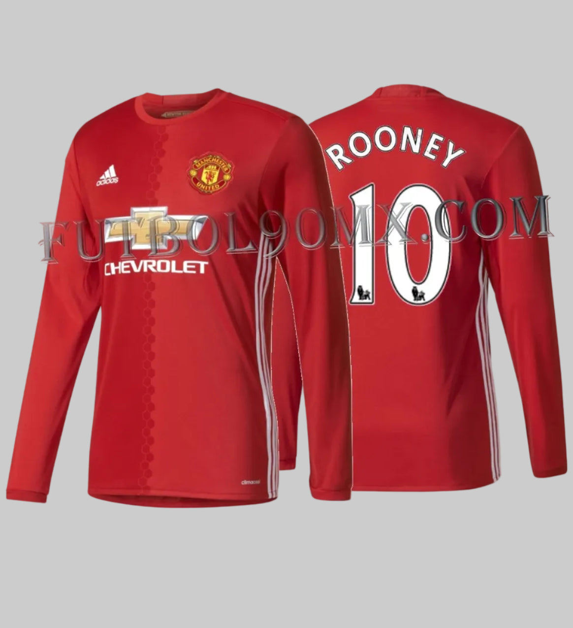 Vista principal frontal del Jersey de manga larga Adidas Wayne Rooney Manchester United Home 2016/17 (Ref. AI6718) en la Historical Archive Boutique de Futbol90MX
