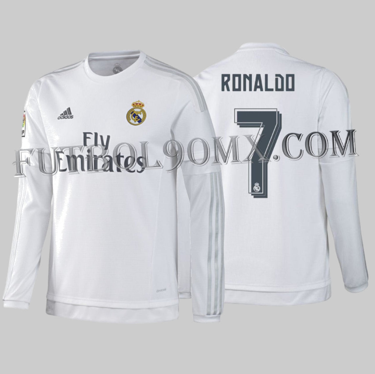 Jersey Adidas Real Madrid Local 2015-16 Cristiano Ronaldo 7 Manga Larga BNWT Frontal