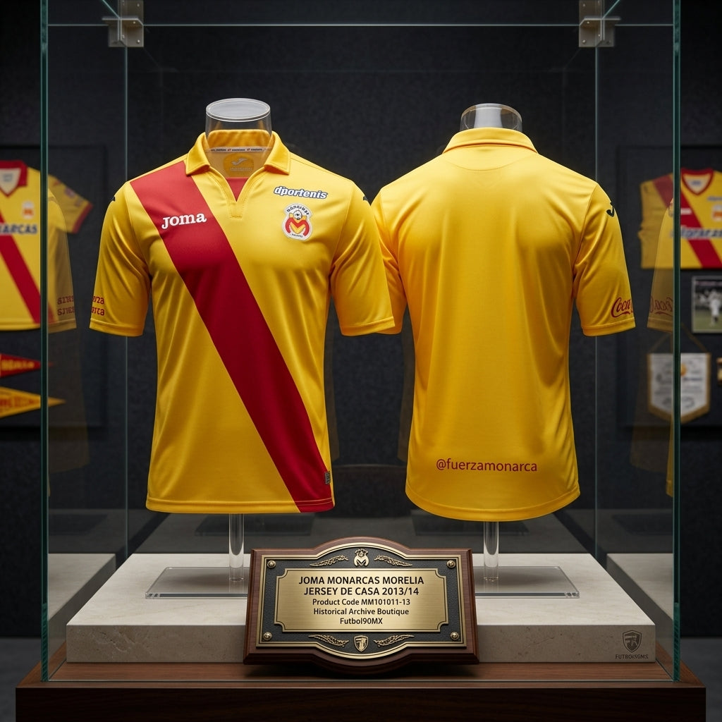 Exhibición museográfica del jersey Joma Monarcas Morelia de casa 2013/14 (Ref. MM101011-13) en la Historical Archive Boutique de Futbol90MX.