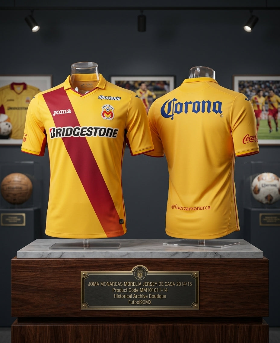 Exhibición museográfica del jersey Joma Monarcas Morelia de casa 2014/15 (Ref. MM101011-14) en la Historical Archive Boutique de Futbol90MX