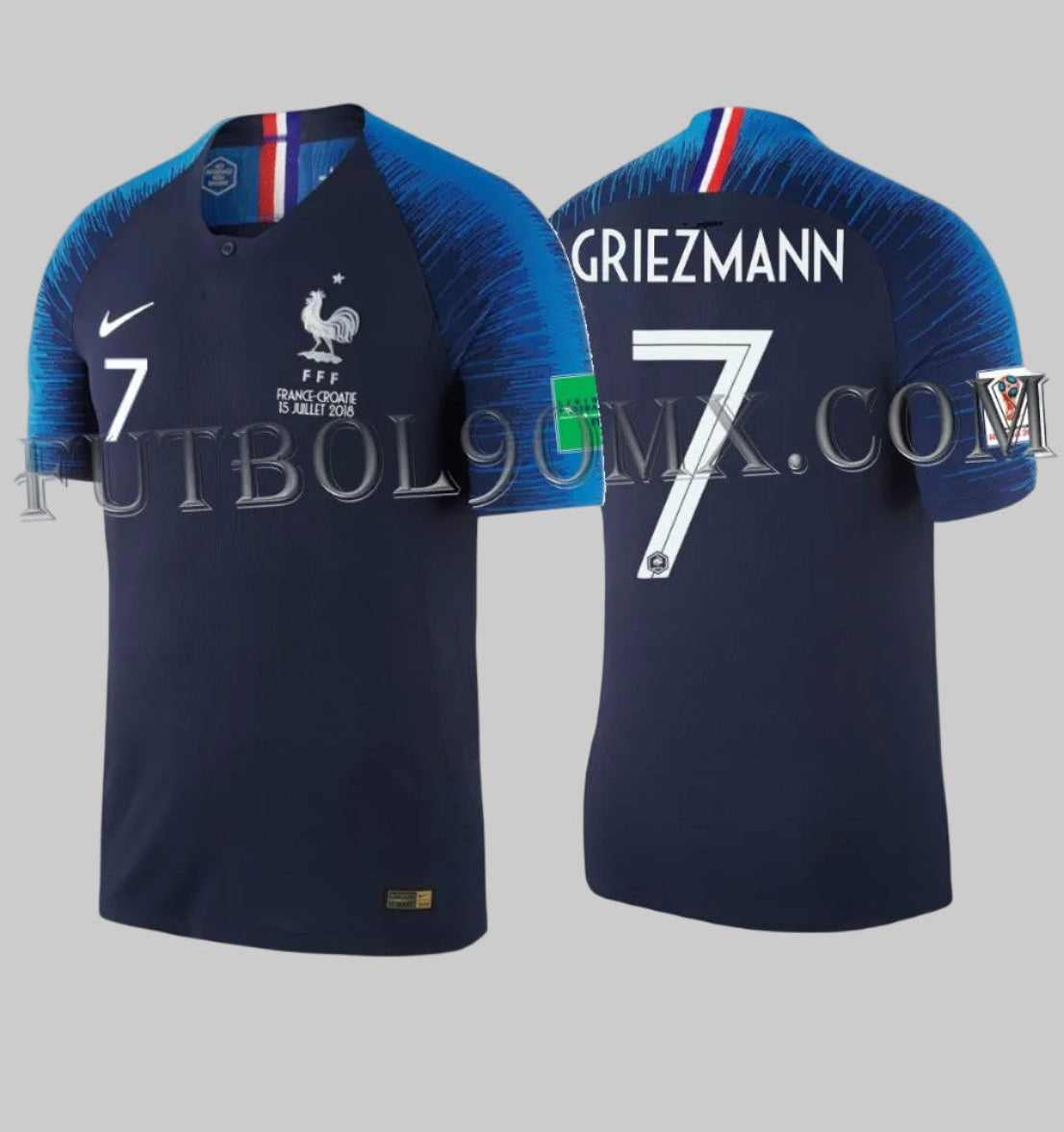 Jersey Nike 893874-451 Francia 2018 Home Authentic Vapor Match Antoine Griezmann Final Copa Mundial Rusia 2018 frente y vuelta.