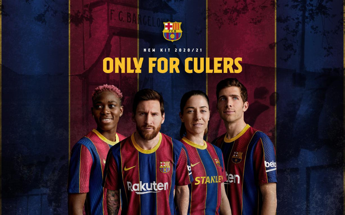 Imagen promocional oficial Nike 'Only for Culers' de la indumentaria local FC Barcelona 2020/21 (Ref. CD4232-456) en Futbol90MX