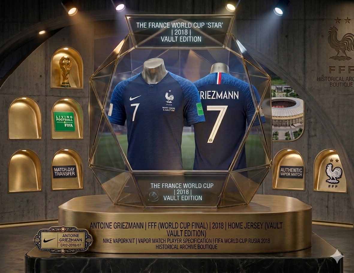 Exhibición de archivo histórico Jersey Francia 2018 Griezmann Final World Cup Vault Edition con detalles técnicos VaporKnit.