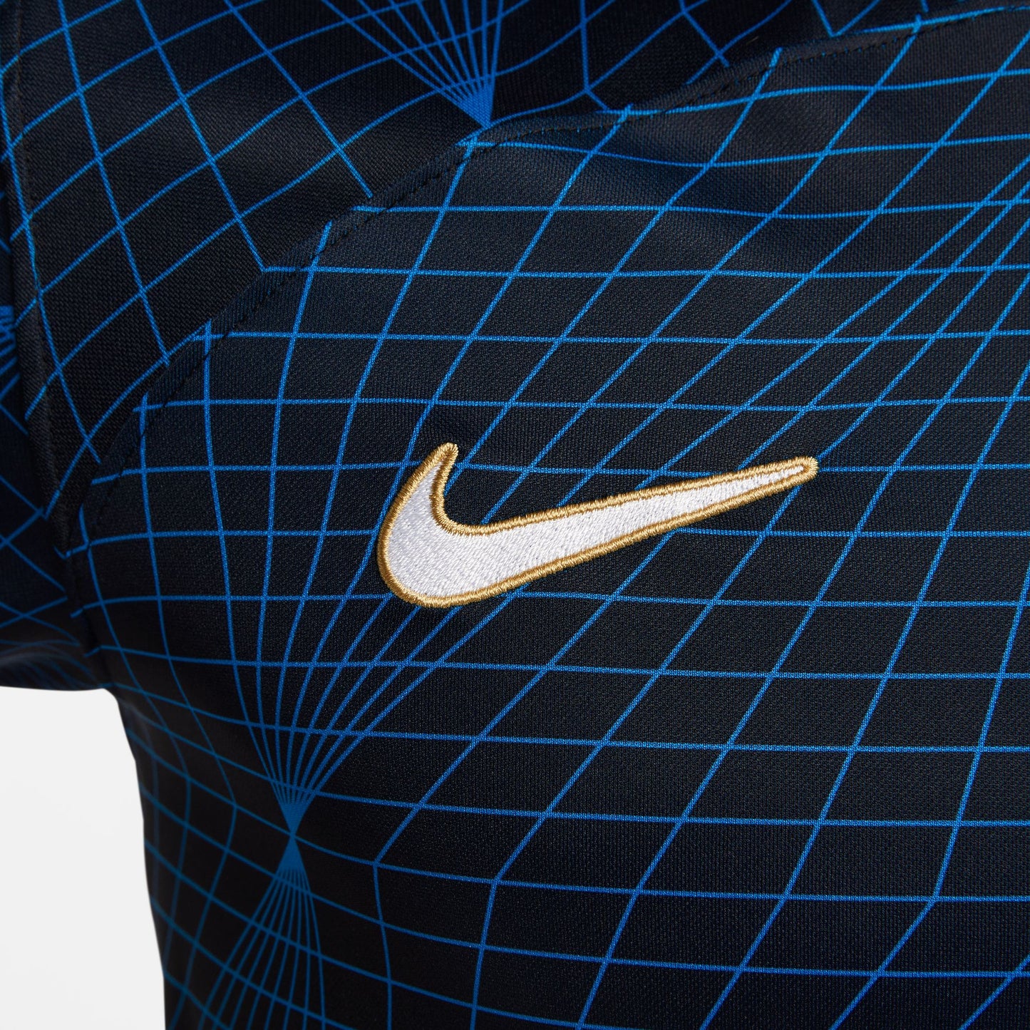 Logotipo de Nike (Swoosh) en color oro iridiscente, capturando el acabado premium de la versión de archivo.