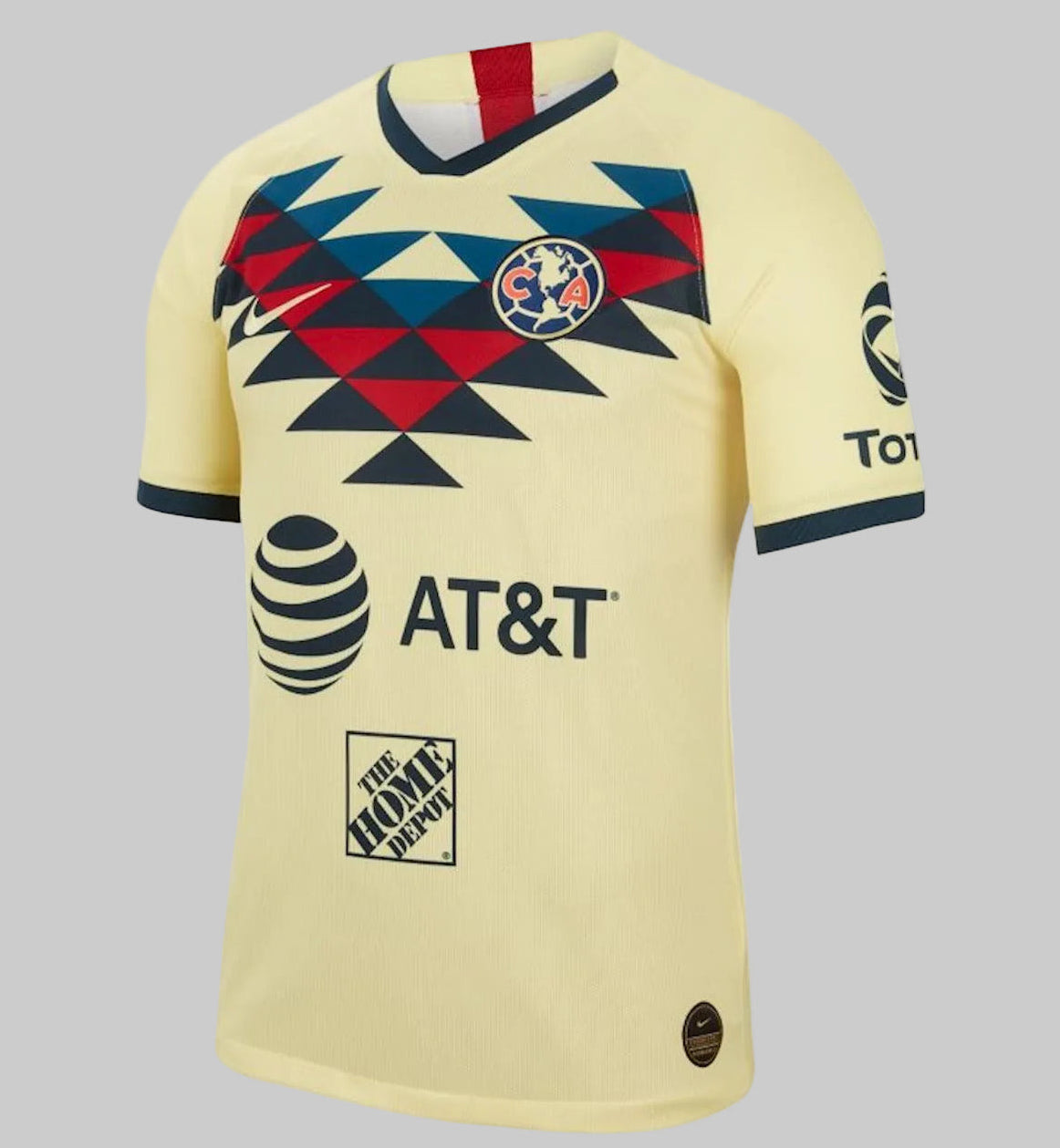 Vista frontal del jersey Nike Club América Vapor Match de local 2019/20, codigo AJ5295-707, con el icónico gráfico prehispánico en Futbol90MX