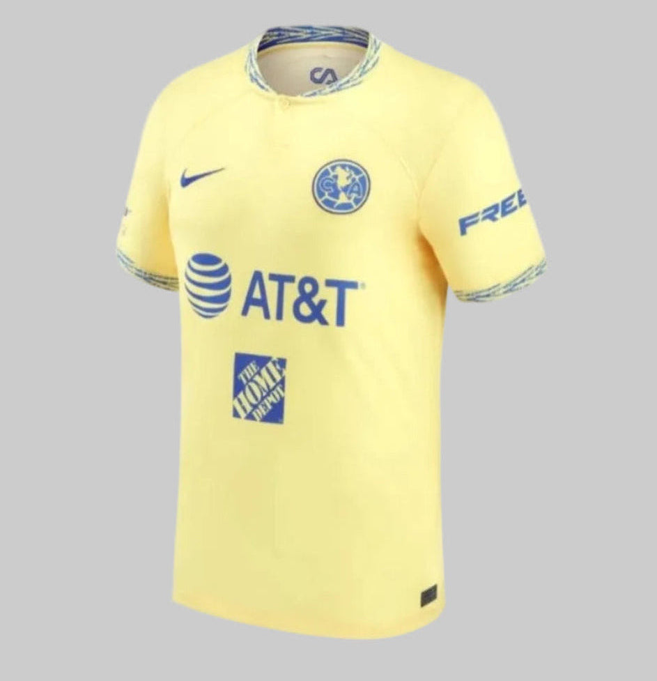 Jersey Nike DJ7673-707 Club América Local 2022/23 en color amarillo Lemon Chiffon con detalles en azul Valerian, estado Deadstock 10/10 para coleccionistas.