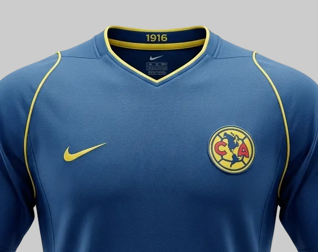 Acercamiento al escudo y nike logo bordados en el Jersey de Entrenamiento Total 90 el Club America 2005/06