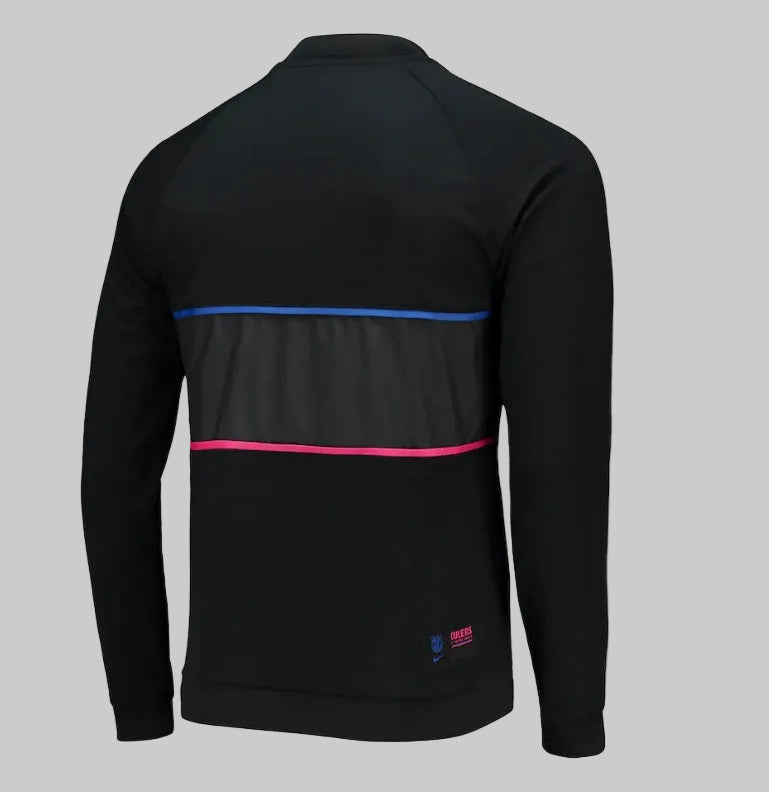 Perspectiva lateral posterior de la chaqueta de viaje negra del FC Barcelona temporada 2022 Nike DB7812-014