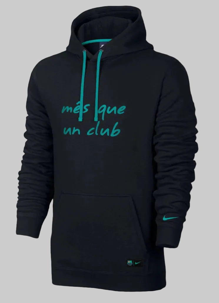 Detalle del lema bordado y los cordones en la sudadera Nike FC Barcelona Core 2016/17 (Ref. 810248-014) en Futbol90MX