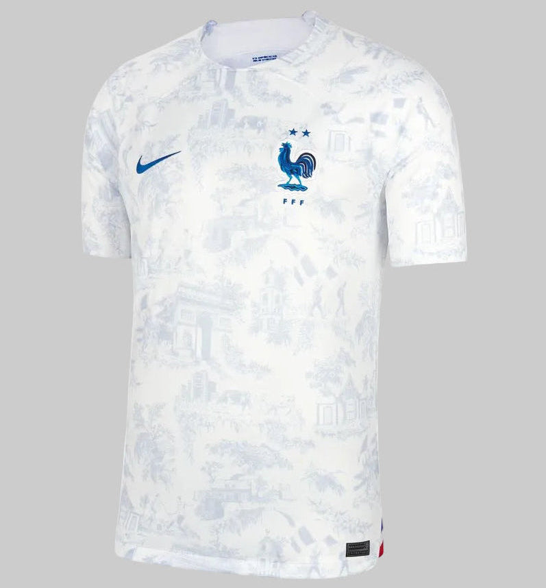 Jersey Francia Visitante 2022, diseño oficial Nike Toile de Jouy para la Copa Mundial FIFA Qatar 2022 en Futbol90MX
