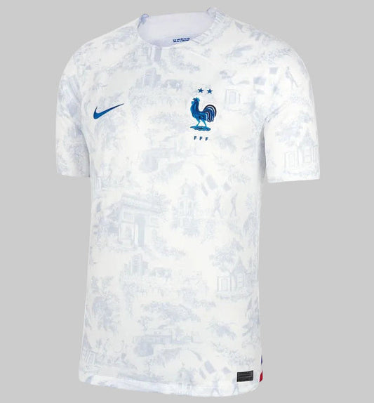 Jersey Francia Visitante 2022, diseño oficial Nike Toile de Jouy para la Copa Mundial FIFA Qatar 2022 en Futbol90MX