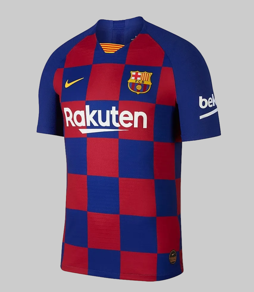 Vista frontal de tres cuartos del jersey Nike FC Barcelona Authentic Vapor Match Local 2019/20 de Frenkie de Jong (Ref. AJ5257-456) en la Historical Archive Boutique de Futbol90MX