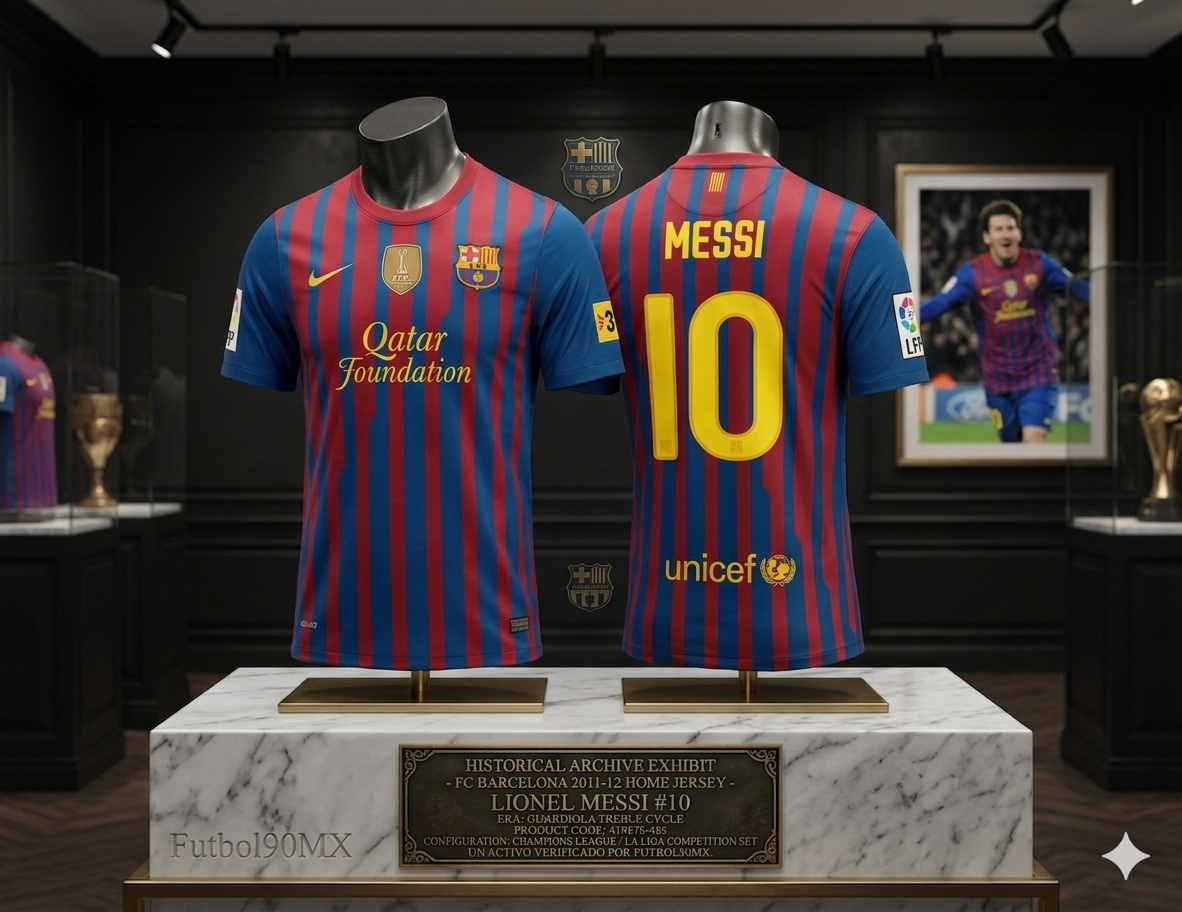 Jersey  Authentic Match de colección Lionel Messi Barcelona 11-12 en vitrina de museo, pieza de archivo histórico certificada Nike 419876-486