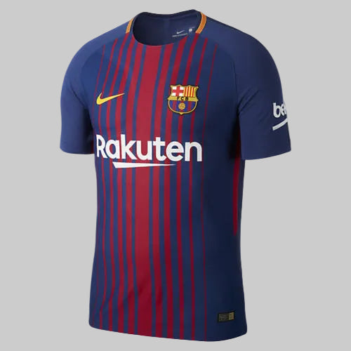 Jersey auténtico Nike Vapor Match FC Barcelona Local 2017/18 de Lionel Messi, vista frontal con diseño de franjas dinámicas, codigo 847190-456, disponible en Futbol90MX