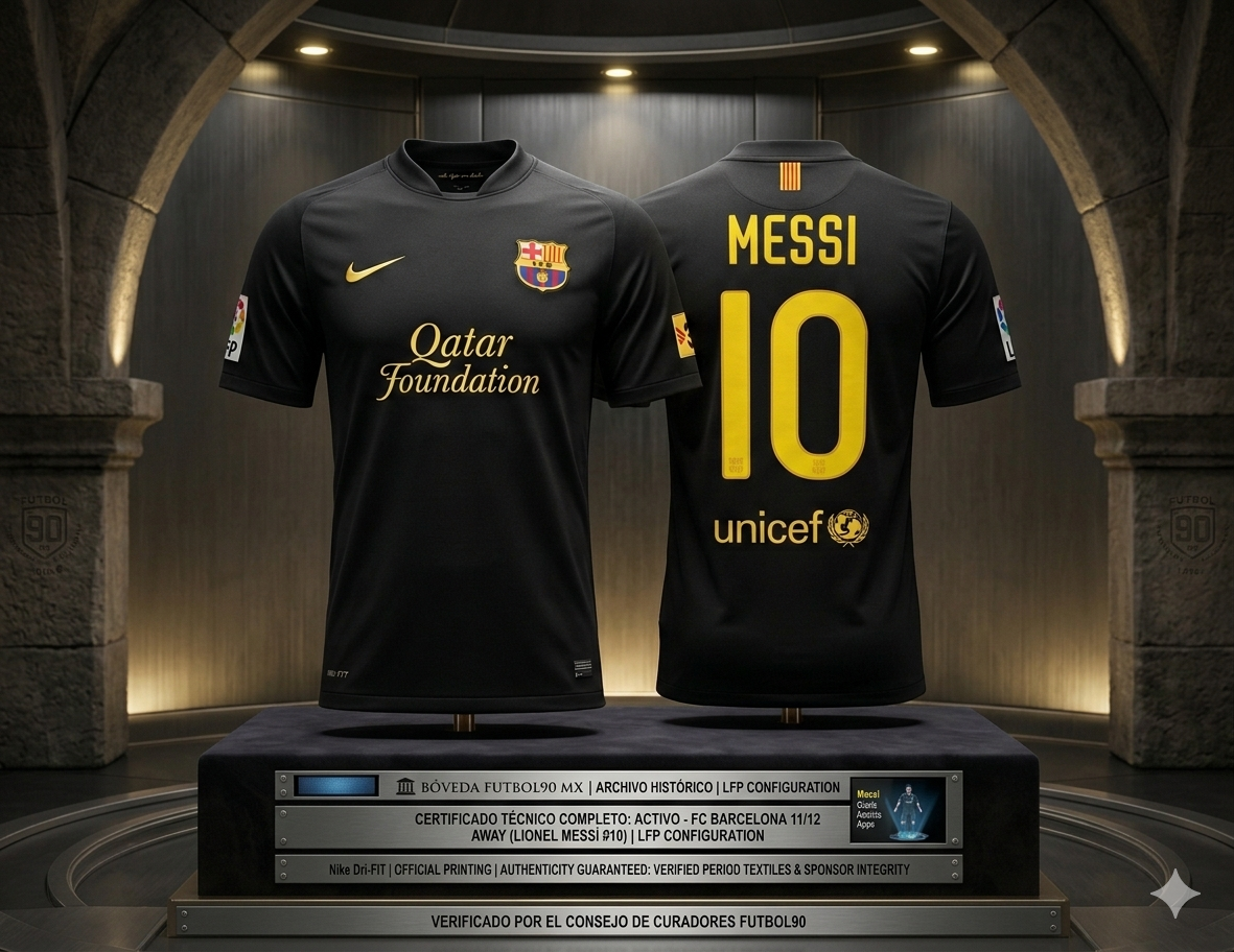 Jersey de colección Messi #10 FC Barcelona 11/12 Away presentado en la Bóveda de Futbol90 MX. Pieza de inversión que celebra la temporada de los 73 goles.