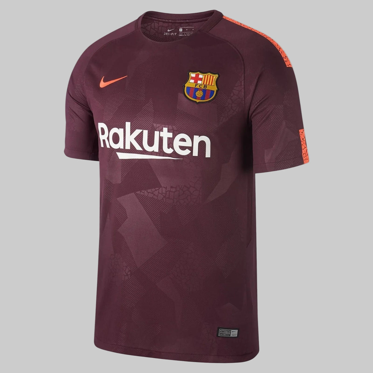 Vista frontal en estudio del Nike Lionel Messi FC Barcelona UEFA Champions League Third Jersey 2017/18 con personalización oficial de L. MESSI #10 (Código: 847253-683) en Futbol90MX