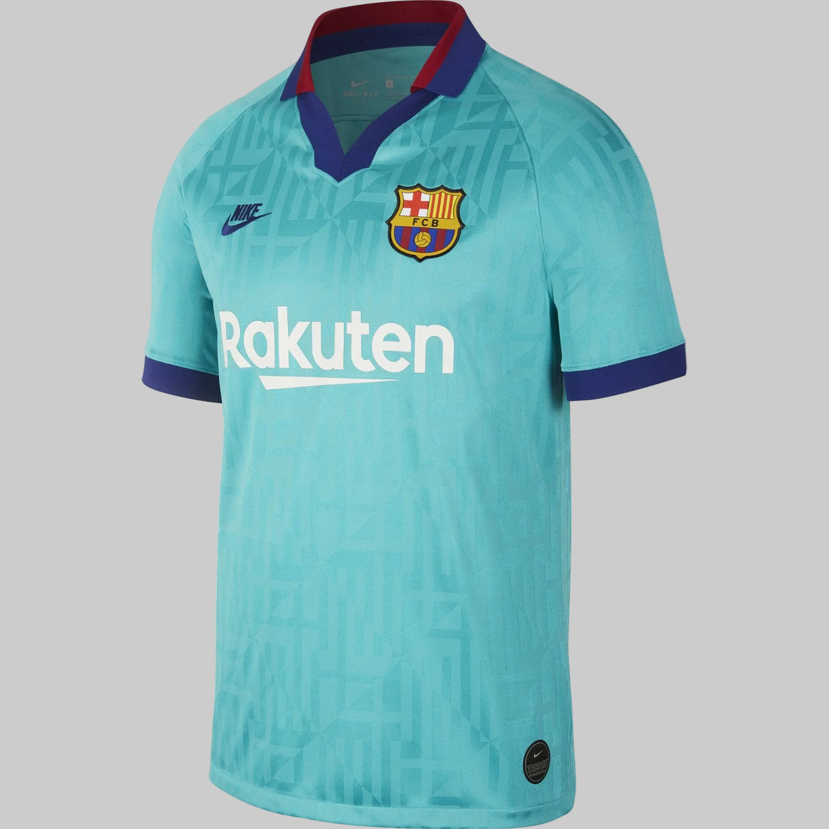Vista frontal de la camiseta Nike FC Barcelona Tercero 2019/20 de Lio Messi  (Ref. AT0029-310) con el patrocinador Rakuten en Futbol90MX