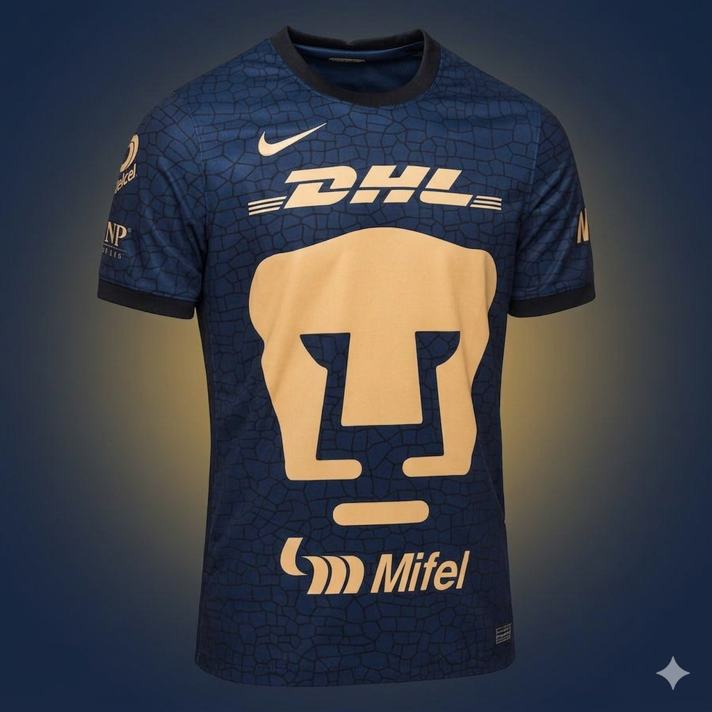 Jersey Pumas UNAM Away 2021-22 Corte Relajado con Escudo de Oro y Patrocinador DHL Mifel