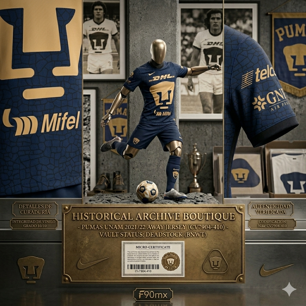 Jersey Pumas UNAM 2021-22 en exhibición de Historical Archive Boutique con fondo de piedra volcánica