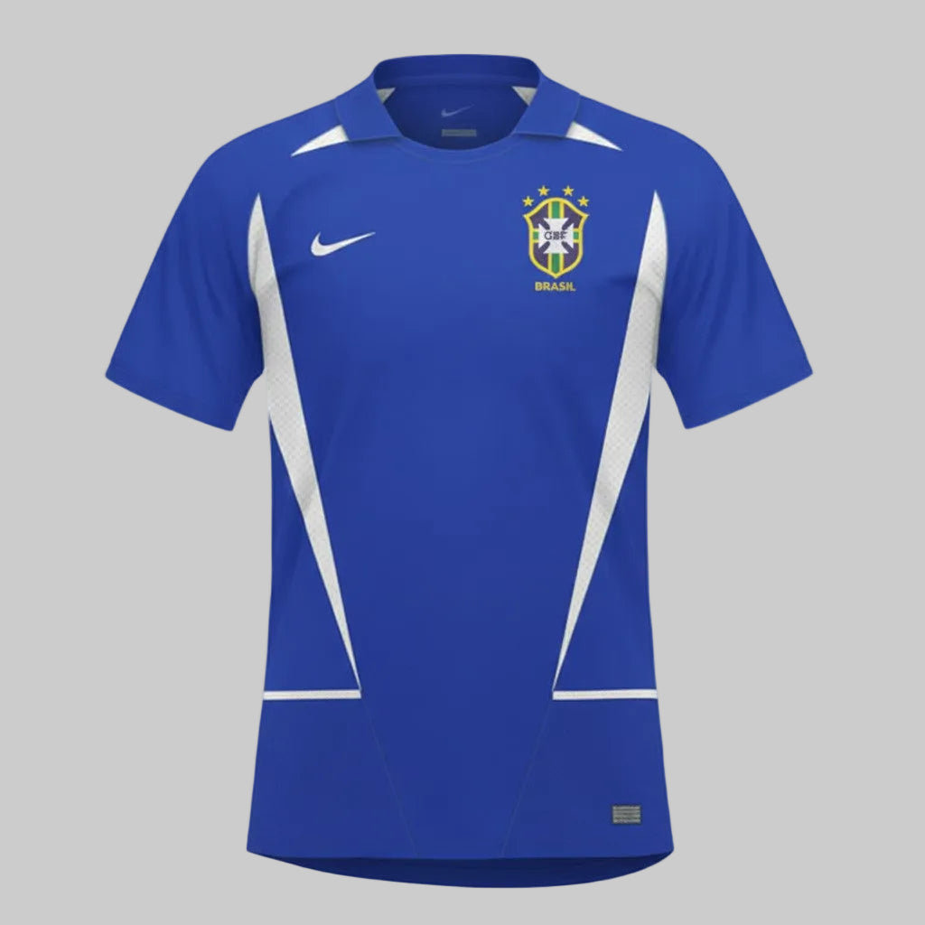 Jersey azul de la Selección de Brasil 2002 con escudo de 5 estrellas bordado y número 11 frontal de Ronaldinho Gaúcho 13374-400