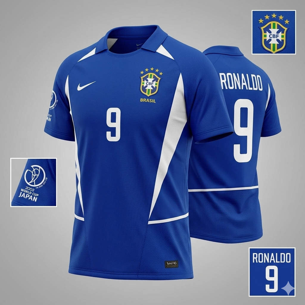 NIKE RONALDO BRASIL JERSEY DE VISITA CAMPEONES FIFA COPA MUNDIAL 2002 8